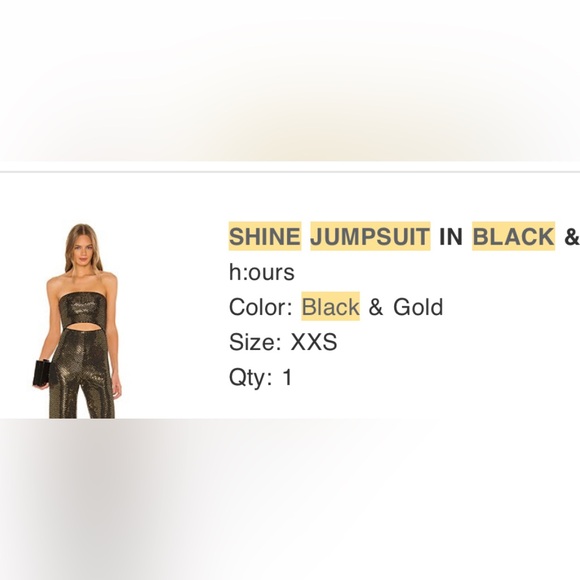 H:OURS by Revolve shine jumpsuit Black and Gold XXS - Picture 4 of 4